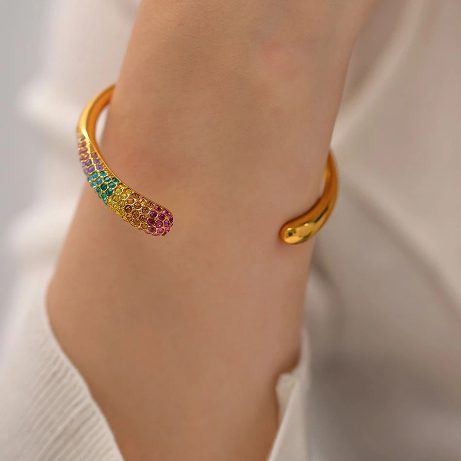 Colorful CZ Stones Stainless Steel Bangles